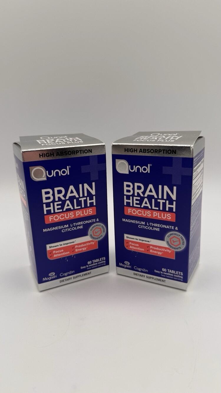 2X Qunol Brain Health Focus Plus Magnesium L-Threonate & Citicoline 60ct 03/2027